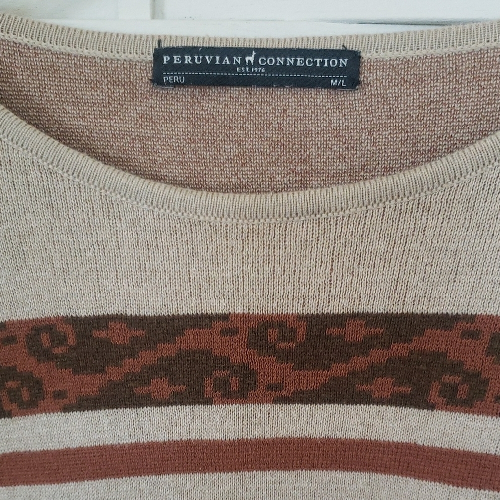 Peruvian Connection Neutral Aztec Striped Knit Top Size M/L - Picture 2 of 6